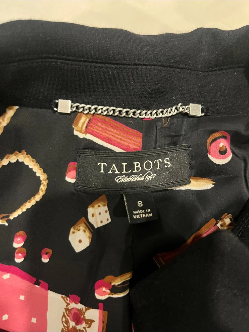 Talbots Black Women's Two-Piece Blazer and pencil dress Set with Printed Lining